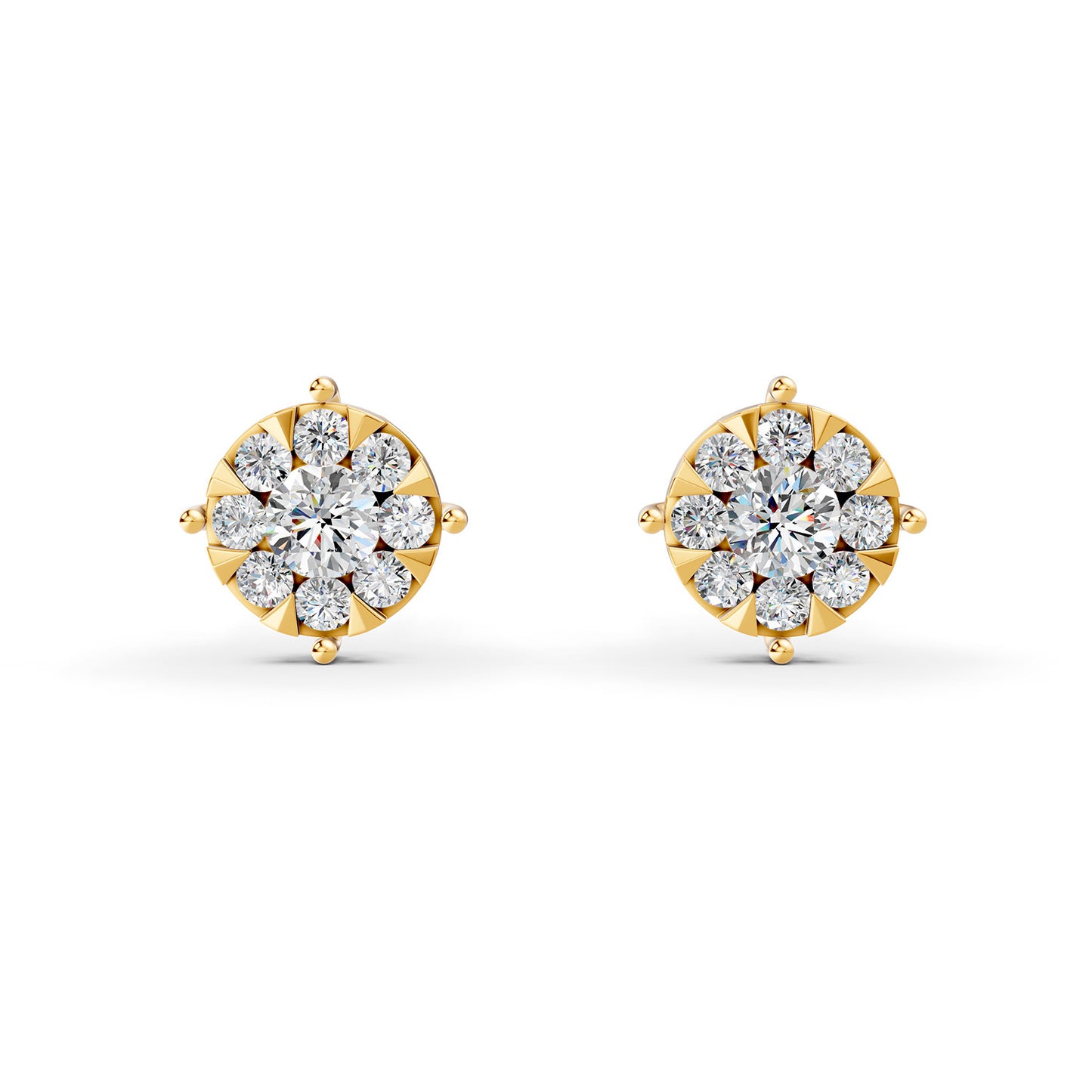 Mirage Round 1.5 Ct Look Diamond Stud Earrings in 18K Gold
