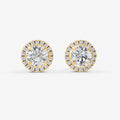 Halo Round Solitaire Earrings in 18K Yellow Gold
