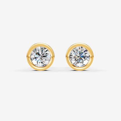 Bezel Round Solitaire Earrings in 18K Yellow Gold