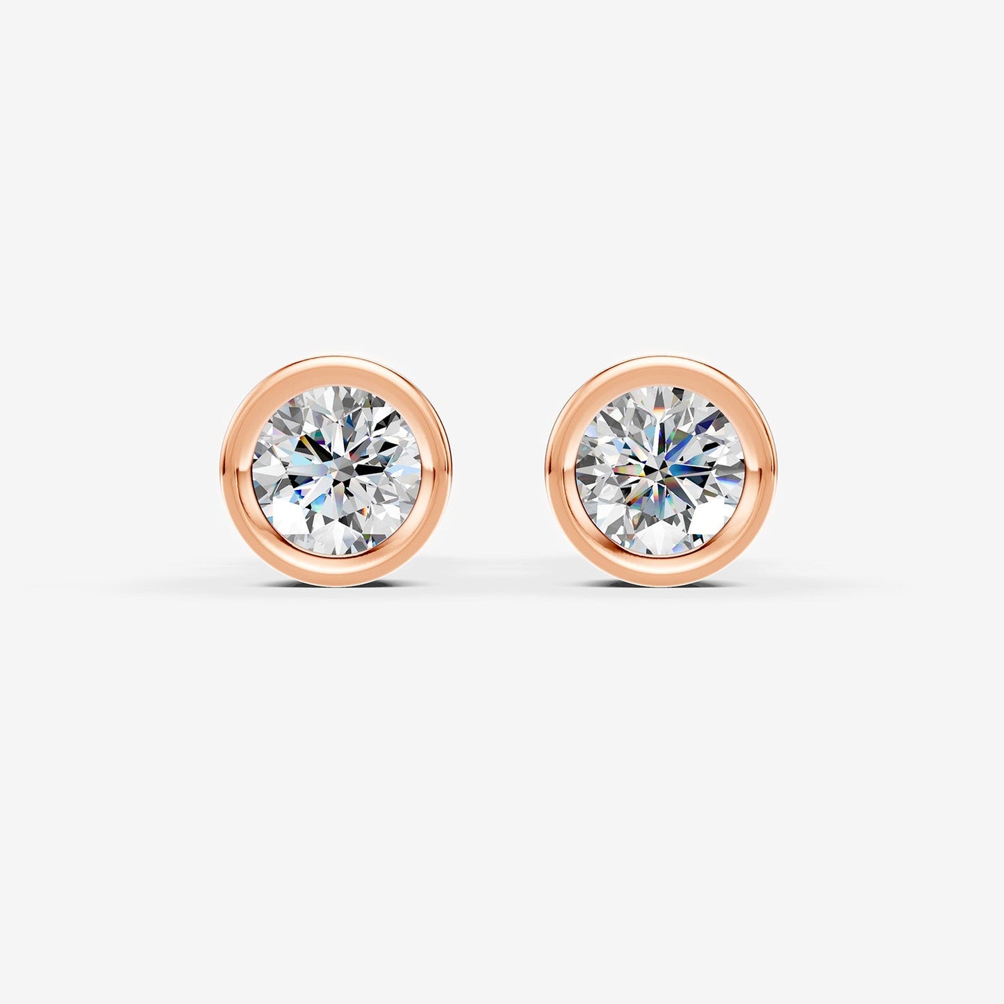 Bezel Round Solitaire Earrings in 18K Rose Gold