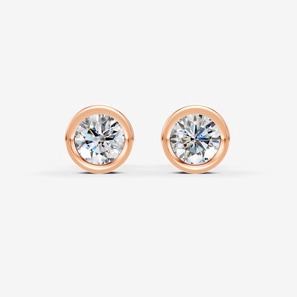 Bezel Round Solitaire Earrings in 18K Rose Gold