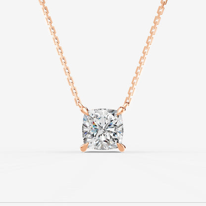 Classic Cushion Solitaire Pendant in 18K Rose Gold