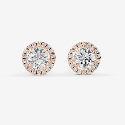 Halo Round Solitaire Earrings in 18K Rose Gold