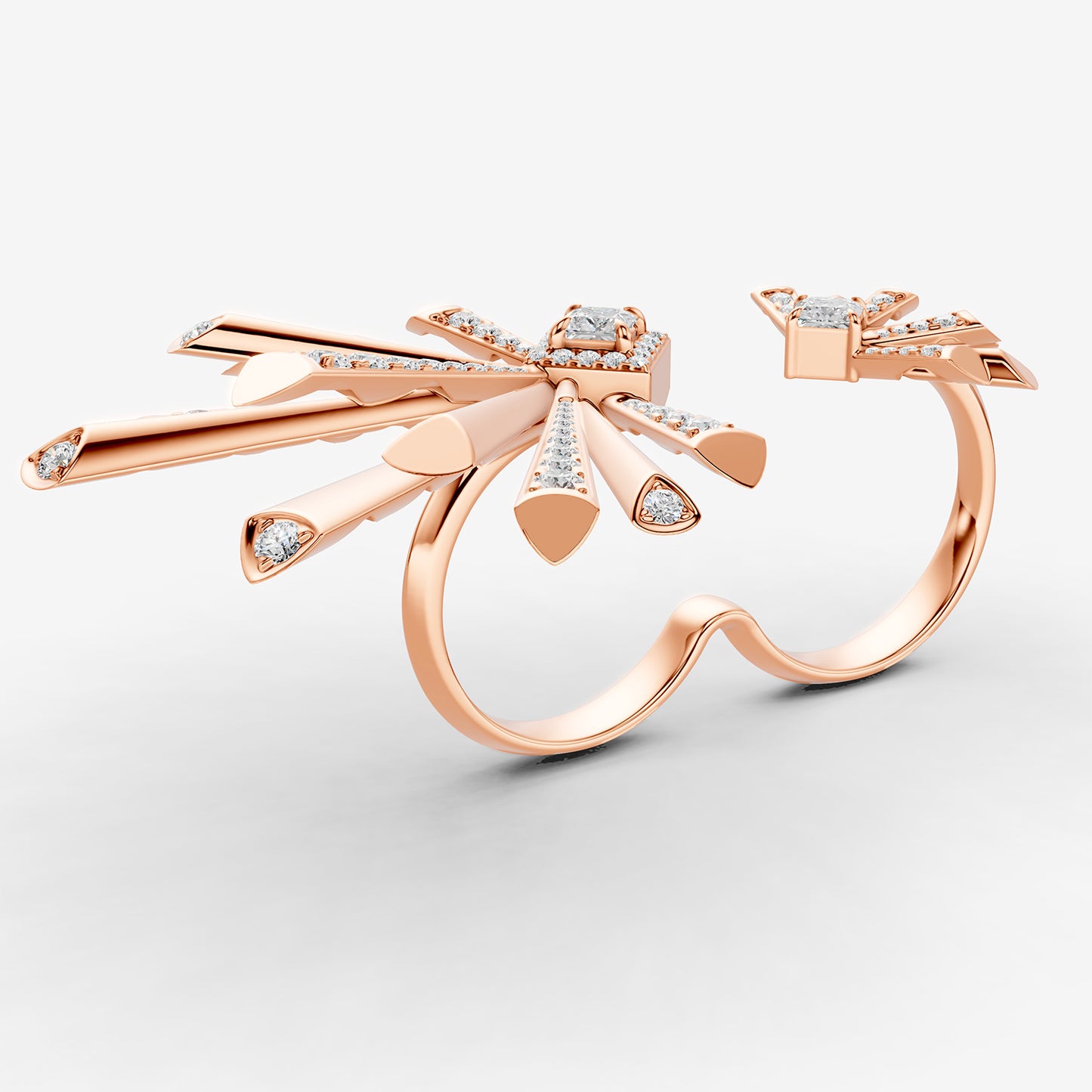 Carine Two Finger Starburst Diamond Ring