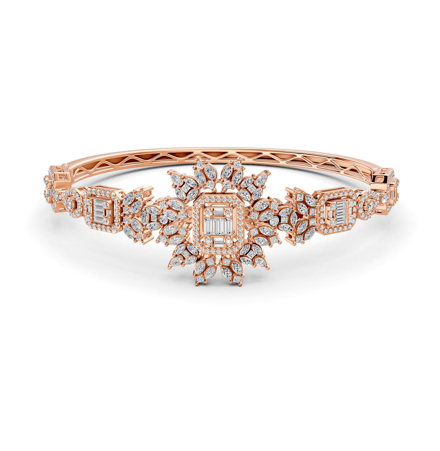 Red Carpet Diamond Flower Bangle 18K Rose Gold