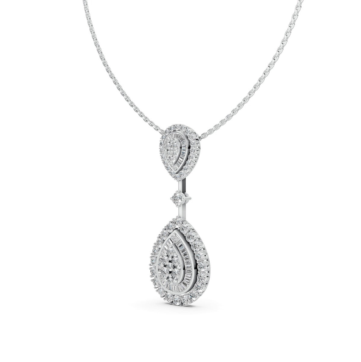 Mirage Large Diamond Double Pear Drop Pendant in White Gold
