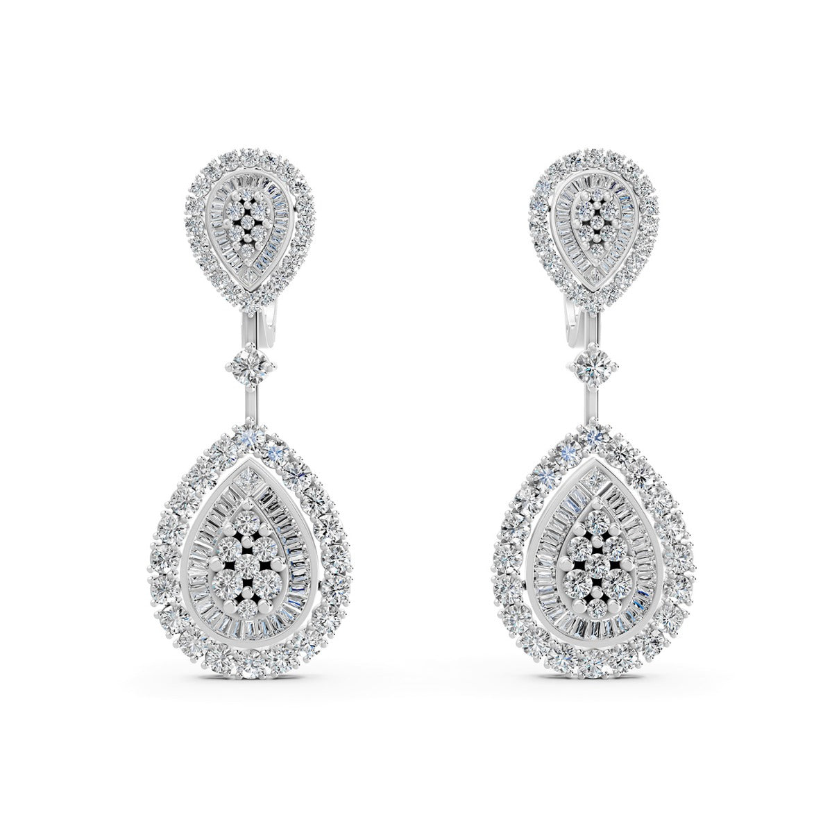 Mirage Large Diamond Pear Drop Earrings in White Gold