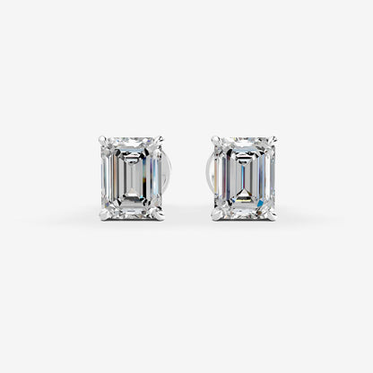 Classic Emerald Solitaire Earrings in 18K White Gold