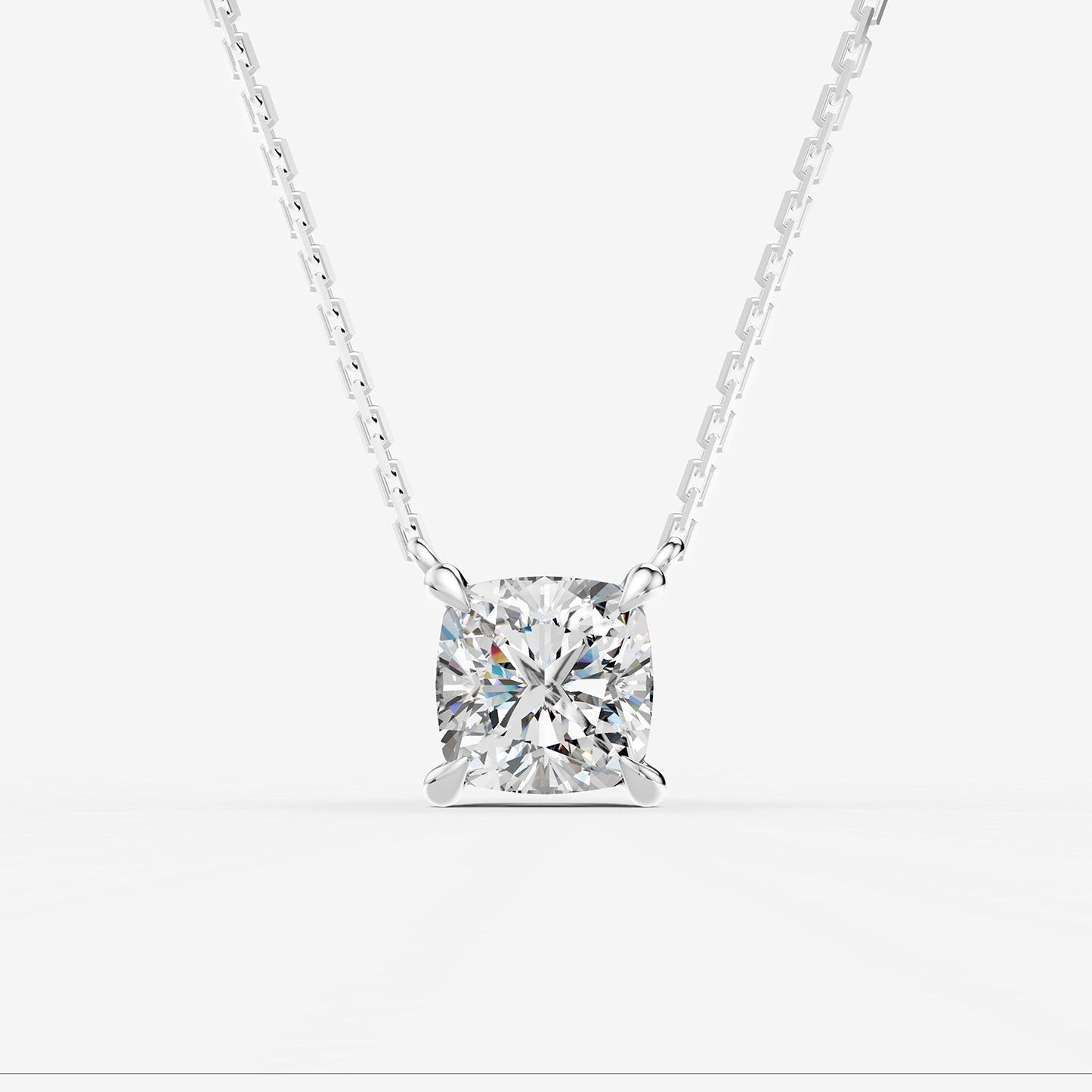 Classic Cushion Solitaire Pendant in 18K White Gold