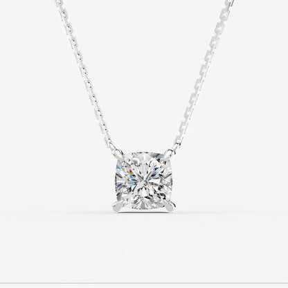 Classic Cushion Solitaire Pendant in 18K White Gold