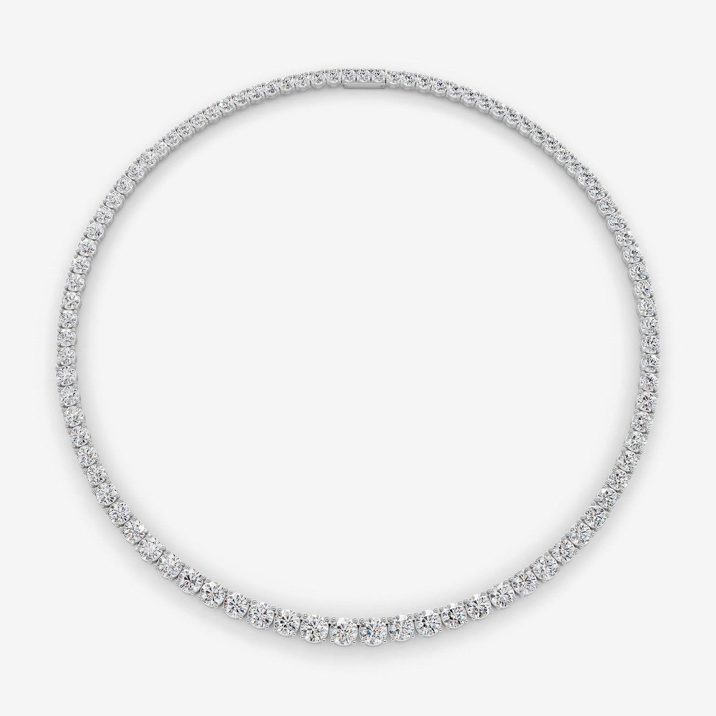 Graduated Classic 10 Carat Tennis Necklace in 18K White Gold