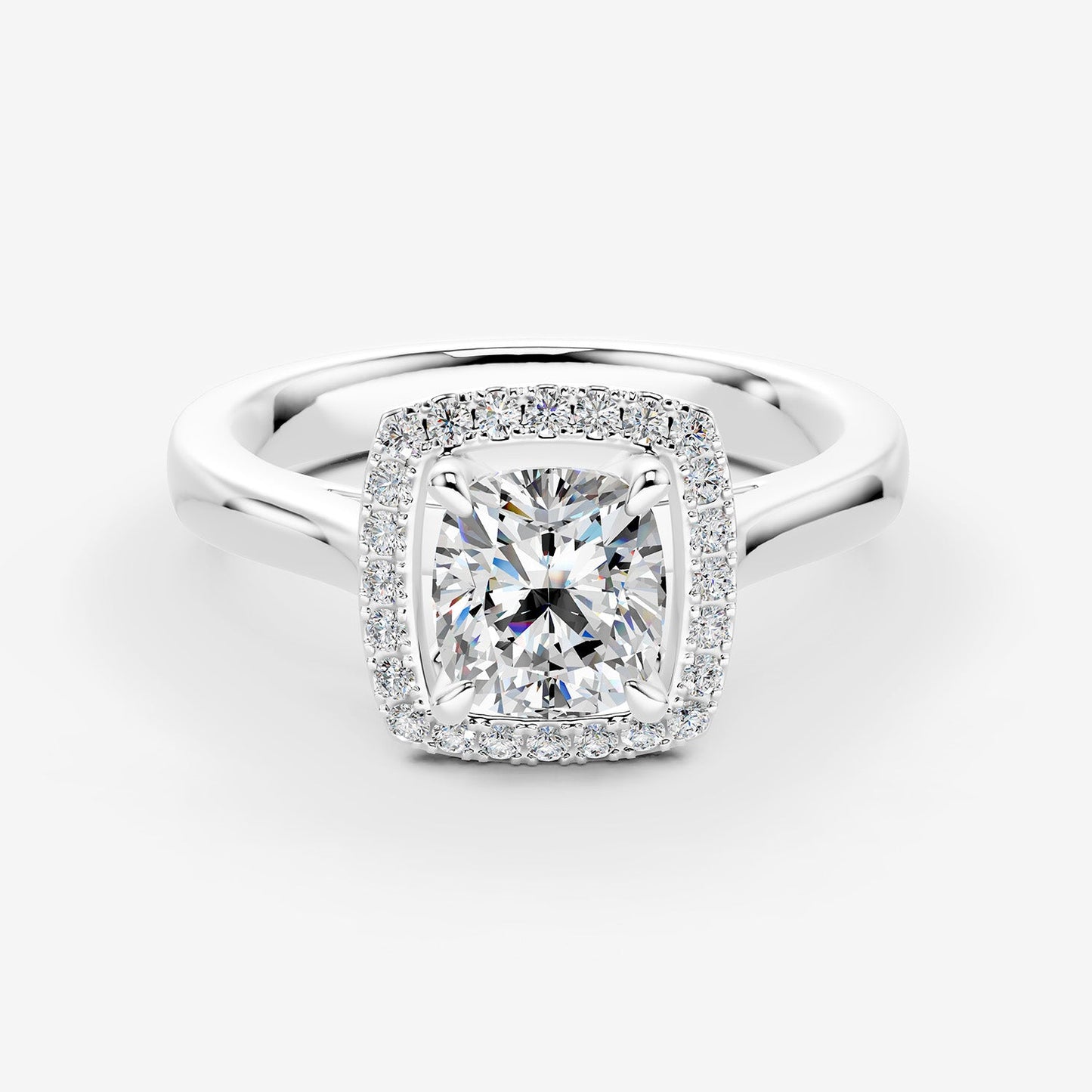 Halo Cushion Solitaire Ring in 18K White Gold