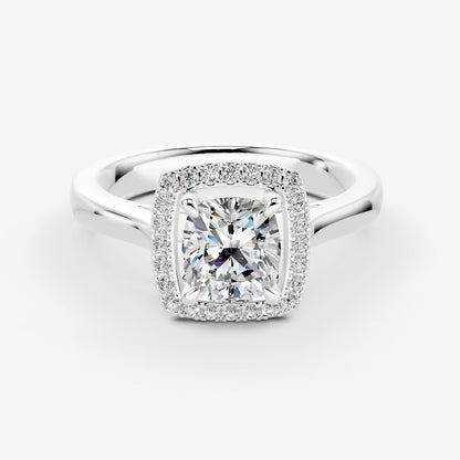 Halo Cushion Solitaire Ring in 18K White Gold