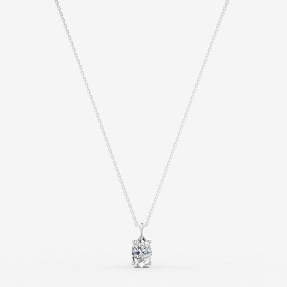 Classic Oval Solitaire Pendant in 18K White Gold