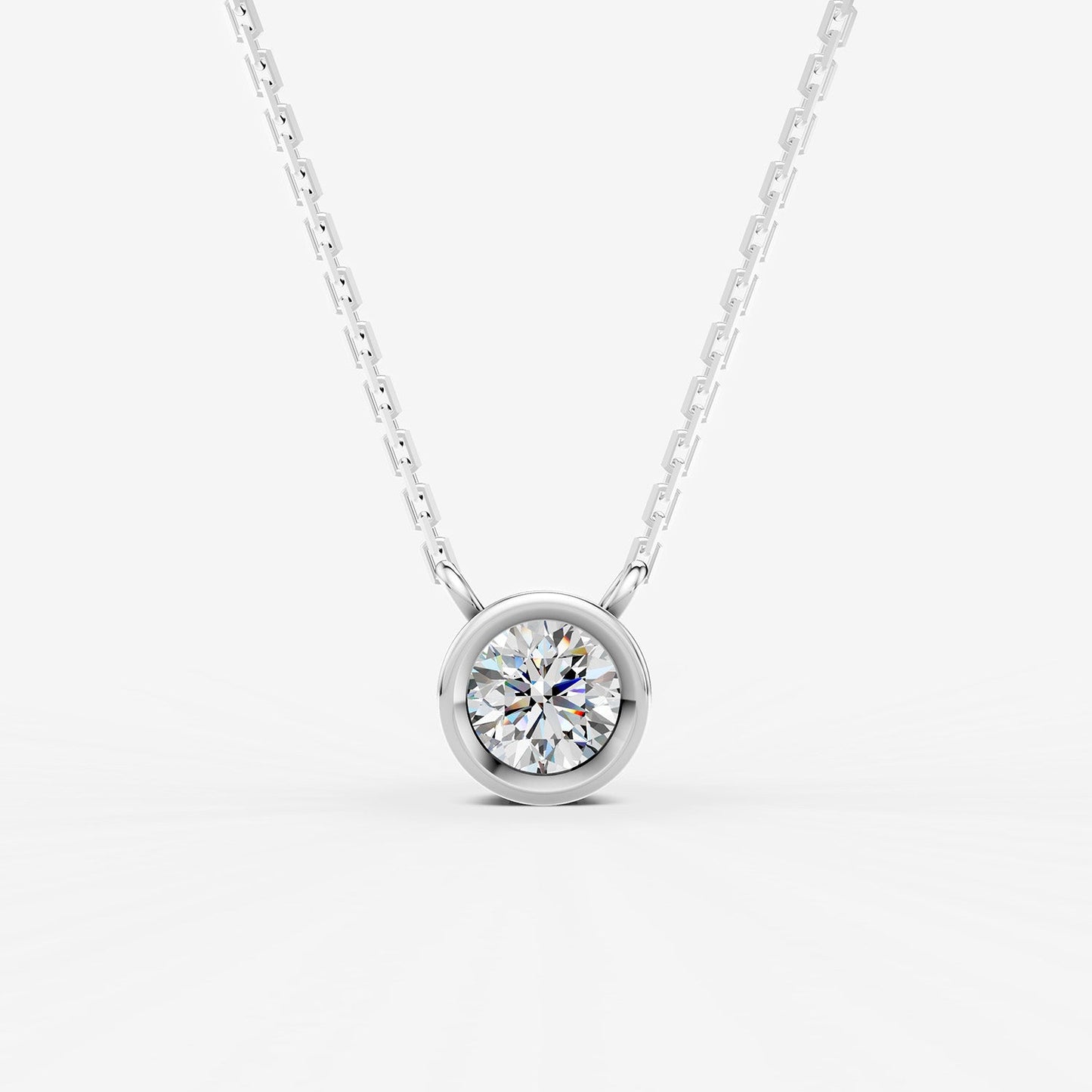 Bezel Round Solitaire Pendant in 18K White Gold