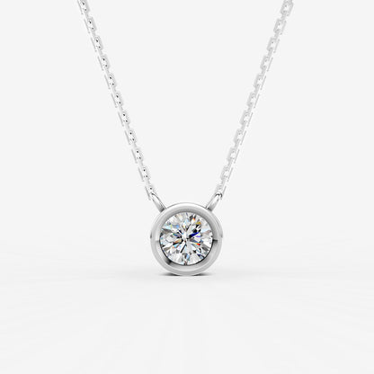 Bezel Round Solitaire Pendant in 18K White Gold