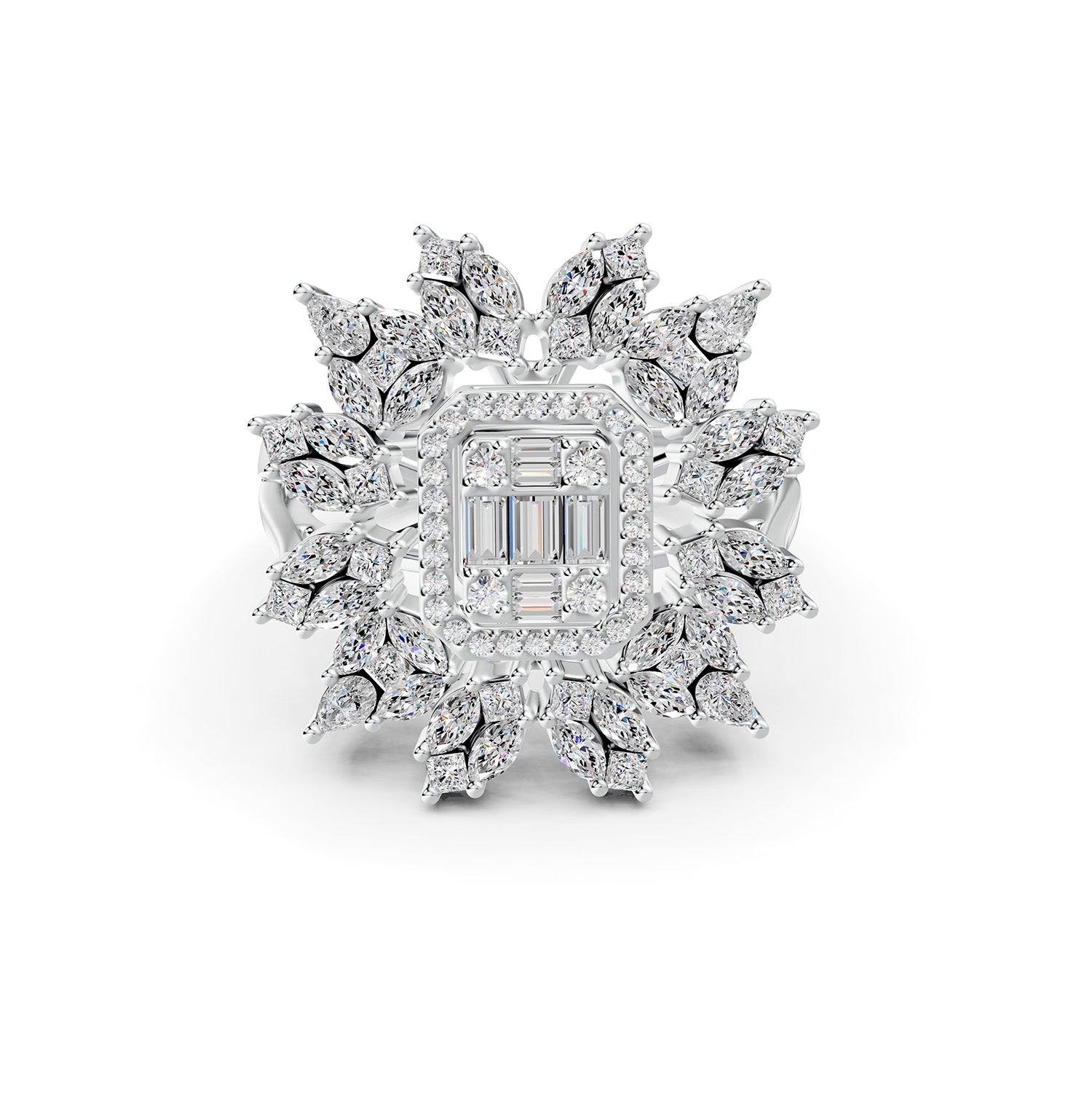 Red Carpet White Gold Diamond Sunburst Ring - Regular