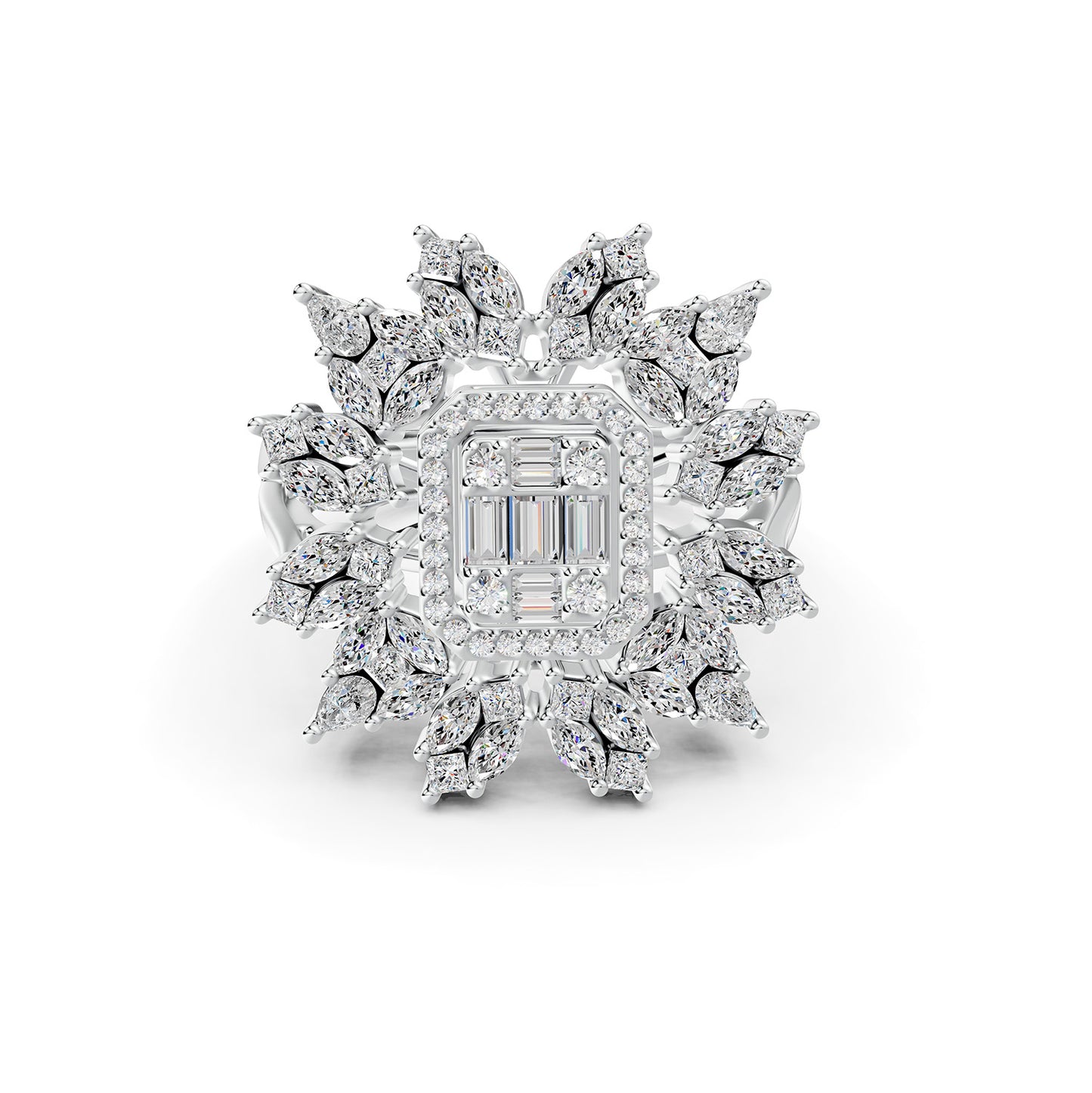 Red Carpet White Gold Diamond Sunburst Ring - Regular