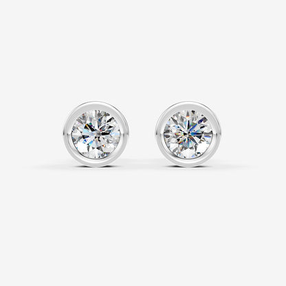 Bezel Round Solitaire Earrings in 18K White Gold