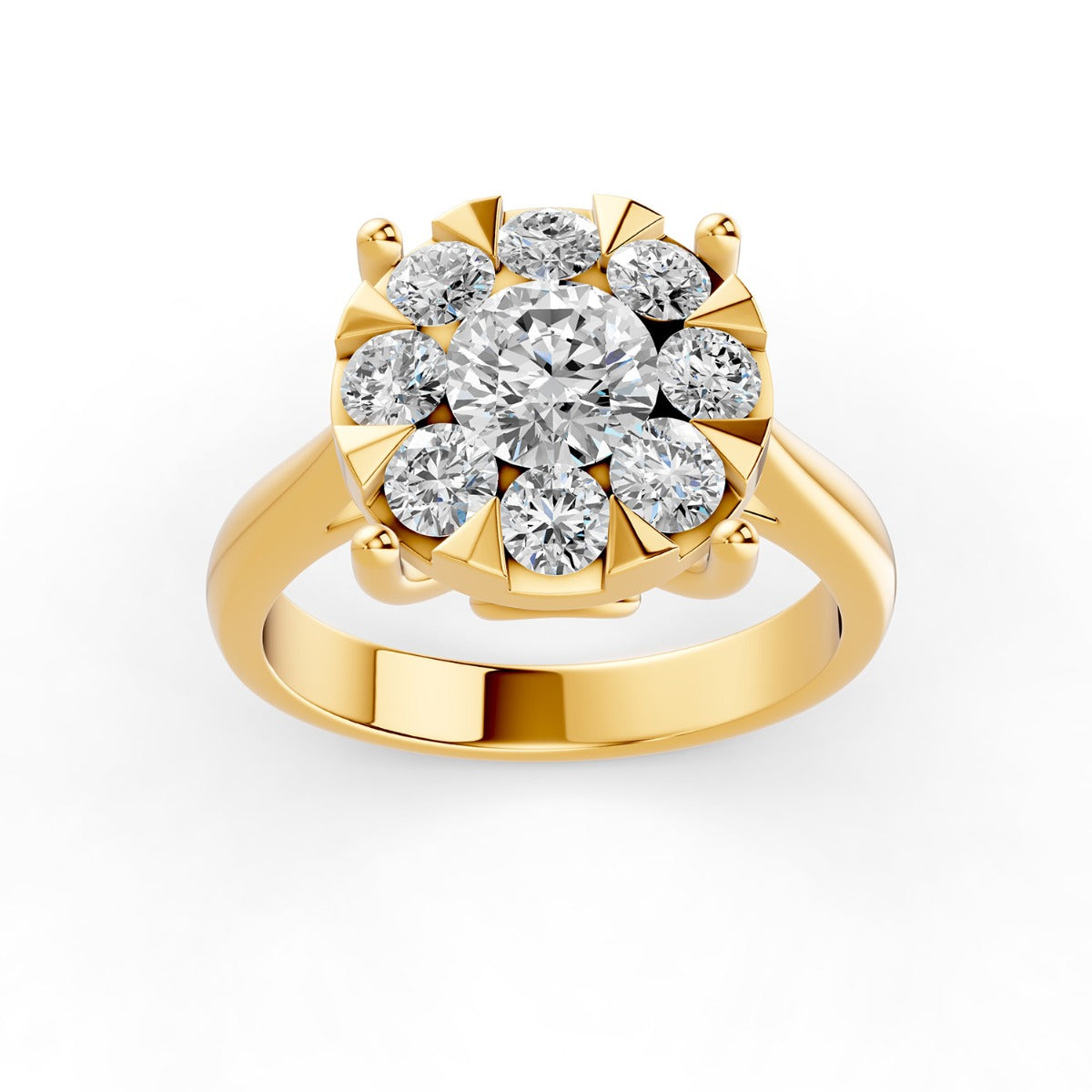 Mirage Round 2 Ct Look Diamond Engagement Ring in 18K Yellow Gold