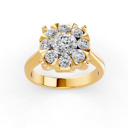 Mirage Round 1 Ct Look Diamond Engagement Ring in 18K Yellow Gold