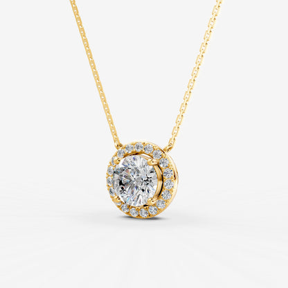 Halo Round Solitaire Pendant in 18K Yellow Gold
