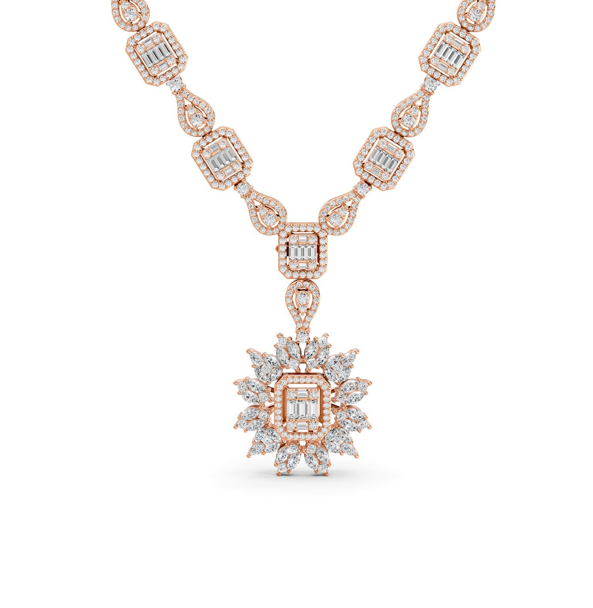 Red Carpet Rose Gold Diamond Sunburst Necklace