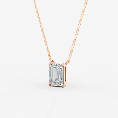 Classic Emerald Solitaire Pendant in 18K Rose Gold