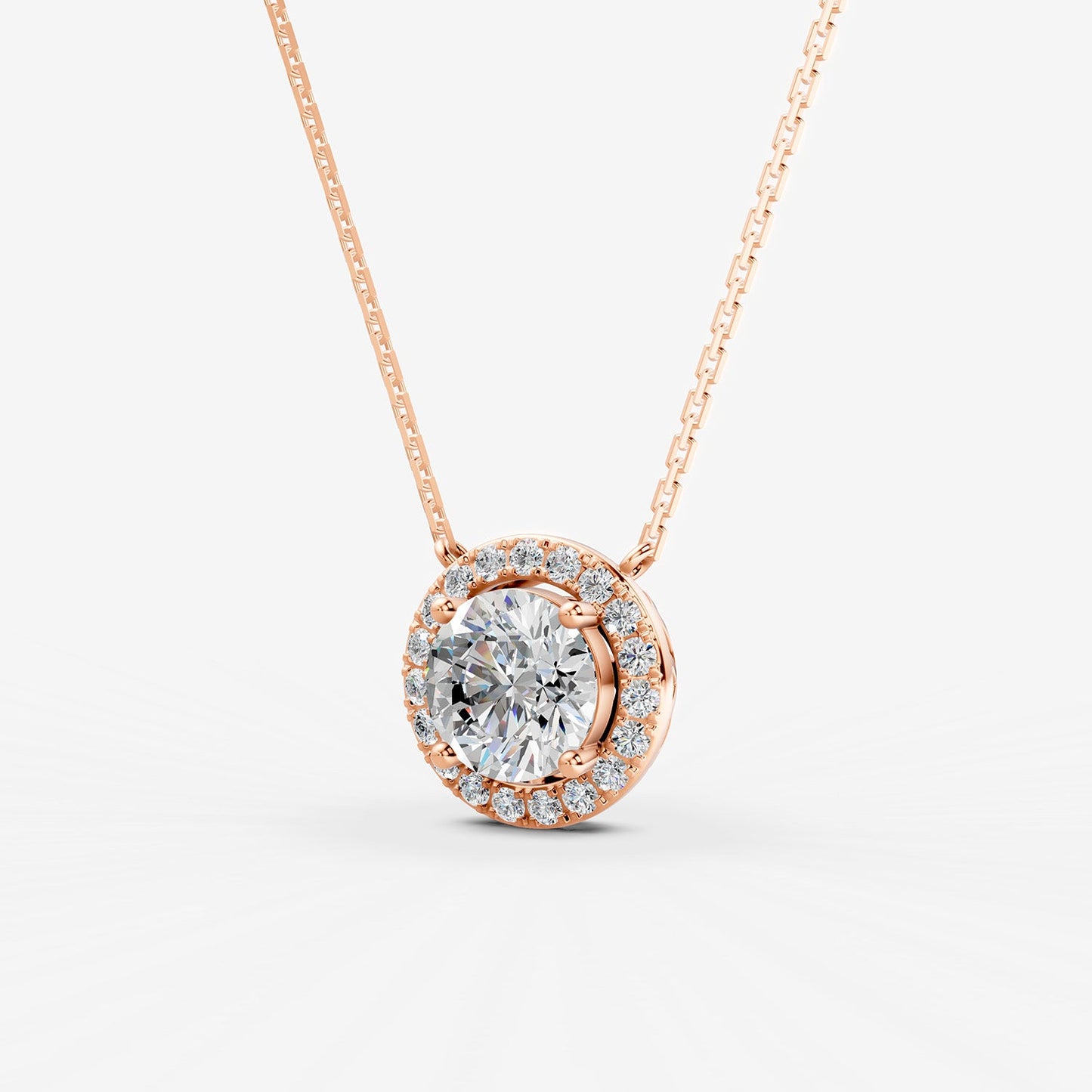 Halo Round Solitaire Pendant in 18K Rose Gold
