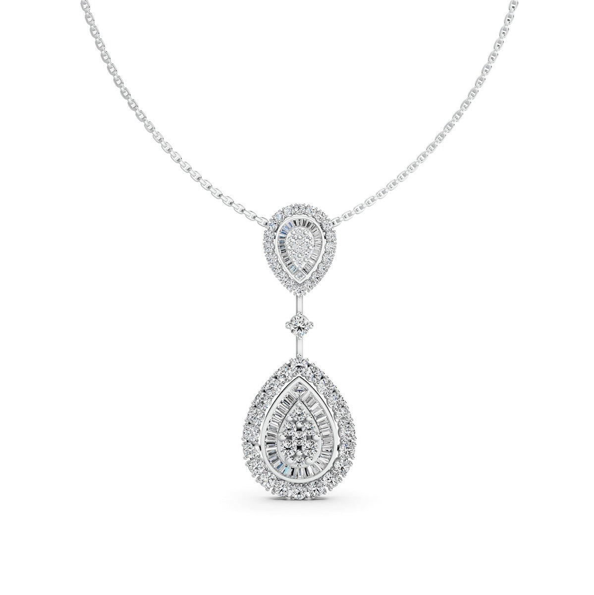 Mirage Large Diamond Double Pear Drop Pendant in White Gold