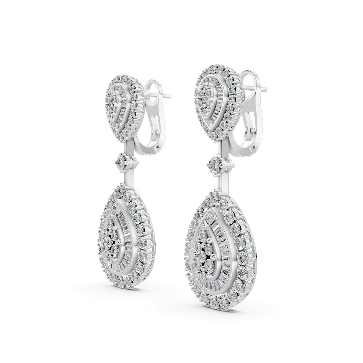 Mirage Large Diamond Pear Drop Earrings in White Gold
