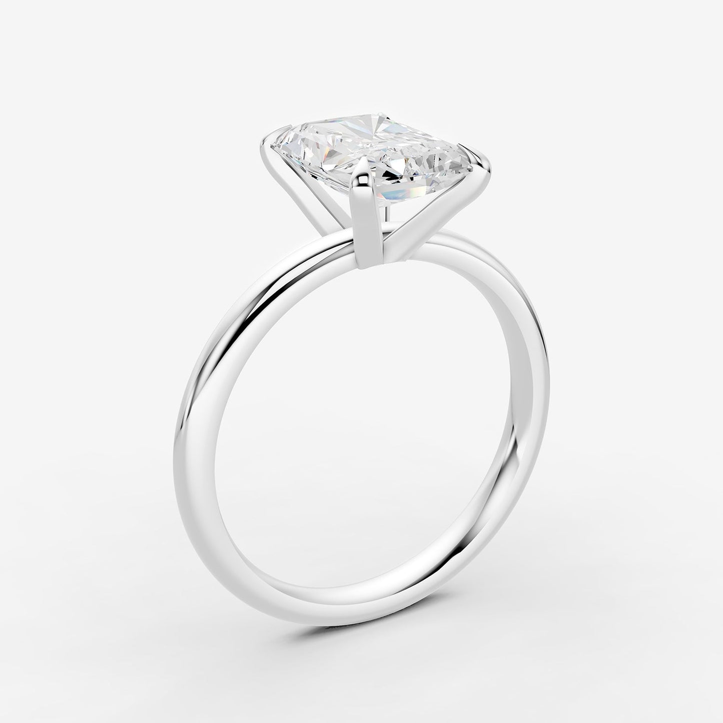 Classic Radiant Solitaire Ring in 18K White Gold