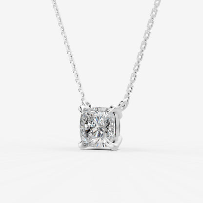 Classic Cushion Solitaire Pendant in 18K White Gold