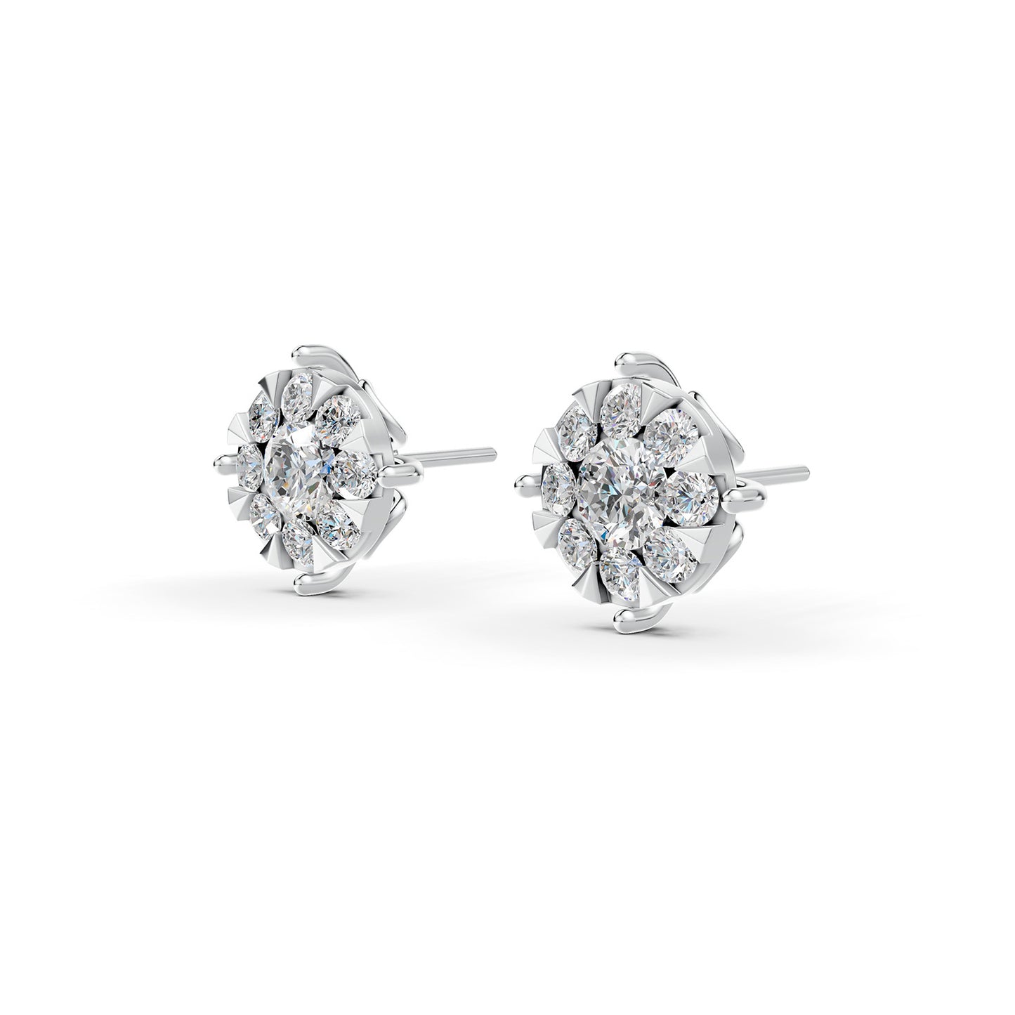 Mirage Round 1.5 Ct Look Diamond Stud Earrings in 18K Gold