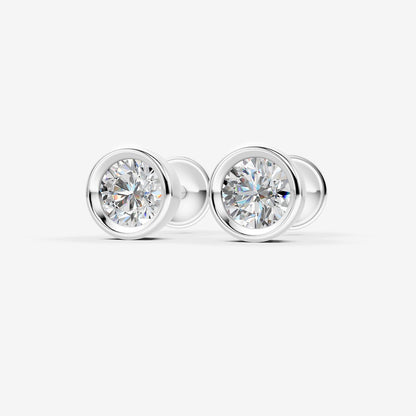 Bezel Round Solitaire Earrings in 18K White Gold