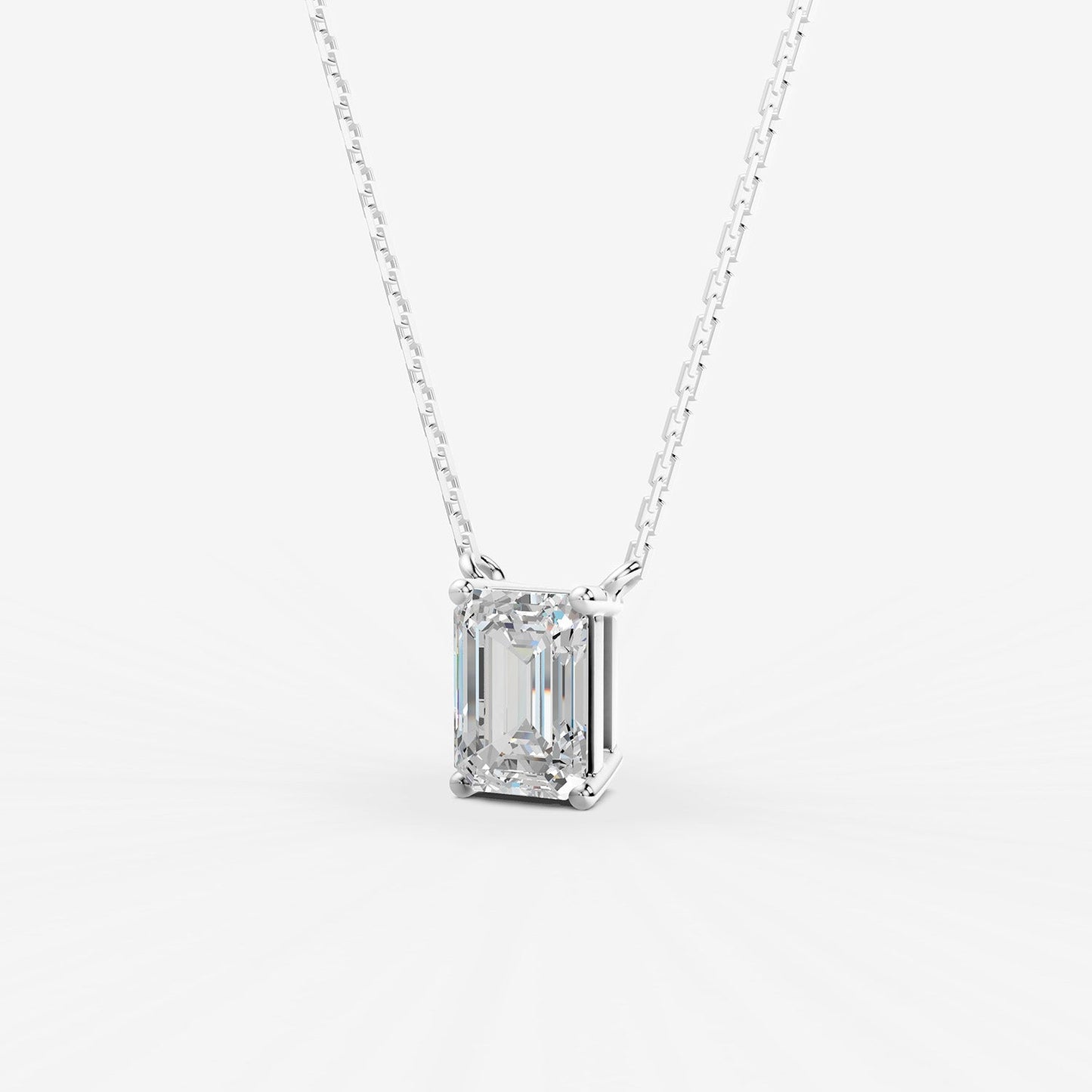 Classic Emerald Solitaire Pendant in 18K White Gold