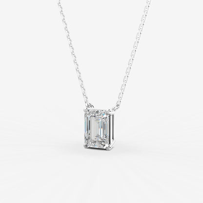 Classic Emerald Solitaire Pendant in 18K White Gold