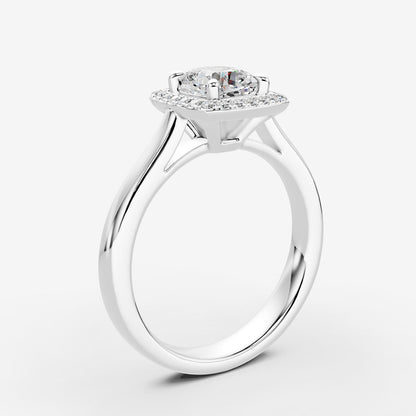 Halo Cushion Solitaire Ring in 18K White Gold
