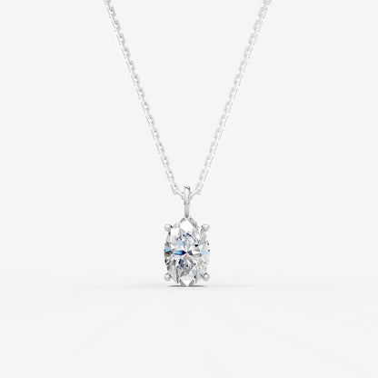 Classic Oval Solitaire Pendant in 18K White Gold
