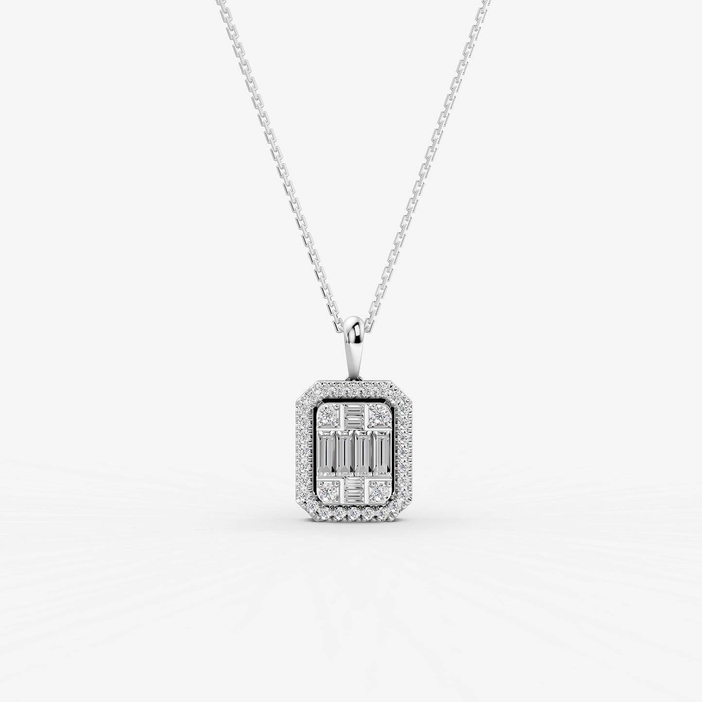 Mirage 0.5 Ct Look Emerald Cut Diamond Pendant in 18K White Gold
