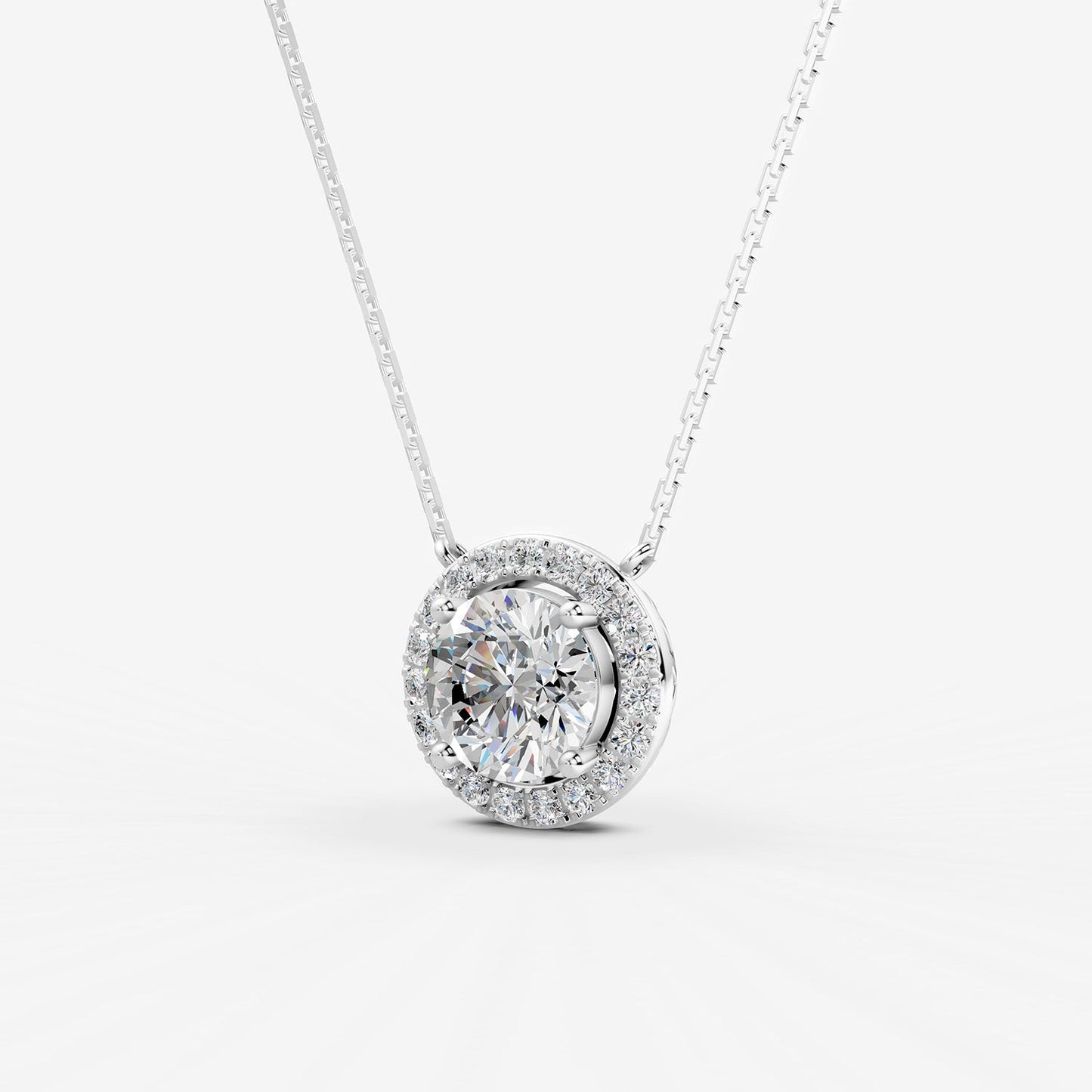 Halo Round Solitaire Pendant in 18K White Gold