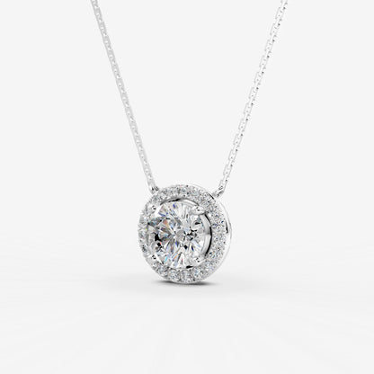 Halo Round Solitaire Pendant in 18K White Gold