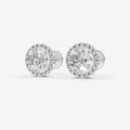 Halo Round Solitaire Earrings in 18K White Gold