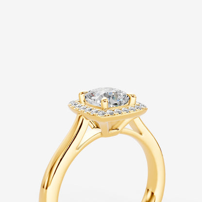 Halo Cushion Solitaire Ring in 18K Yellow Gold