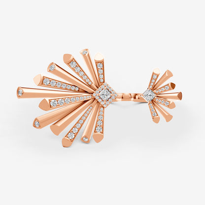 Carine Two Finger Starburst Diamond Ring in 18K Rose Gold