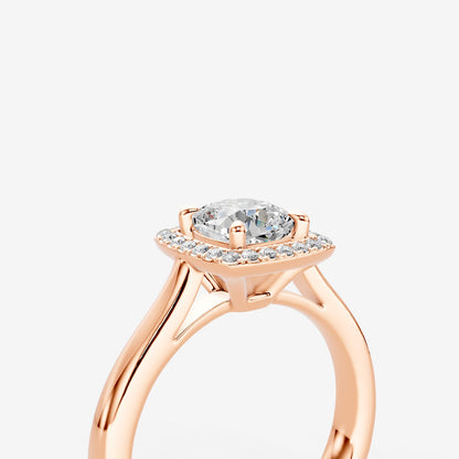 Halo Cushion Solitaire Ring in 18K Rose Gold