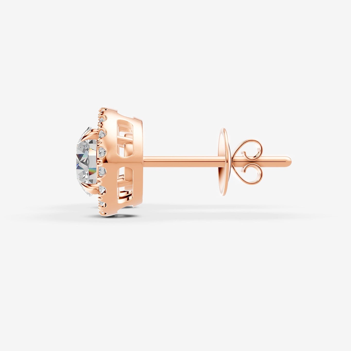 Halo Round Solitaire Earrings in 18K Rose Gold