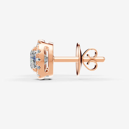 Halo Cushion Solitaire Earrings in 18K Rose Gold