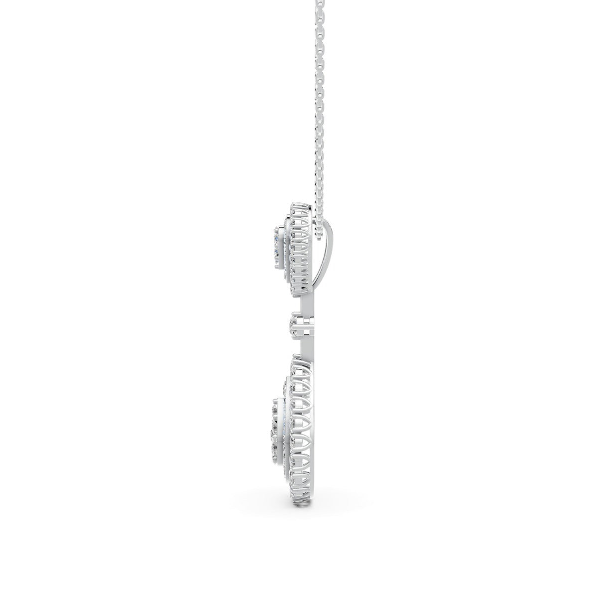 Mirage Regular Diamond Double Pear Drop Pendant in White Gold