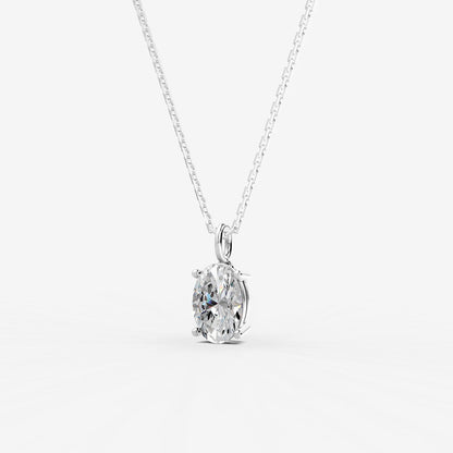 Classic Oval Solitaire Pendant in 18K White Gold
